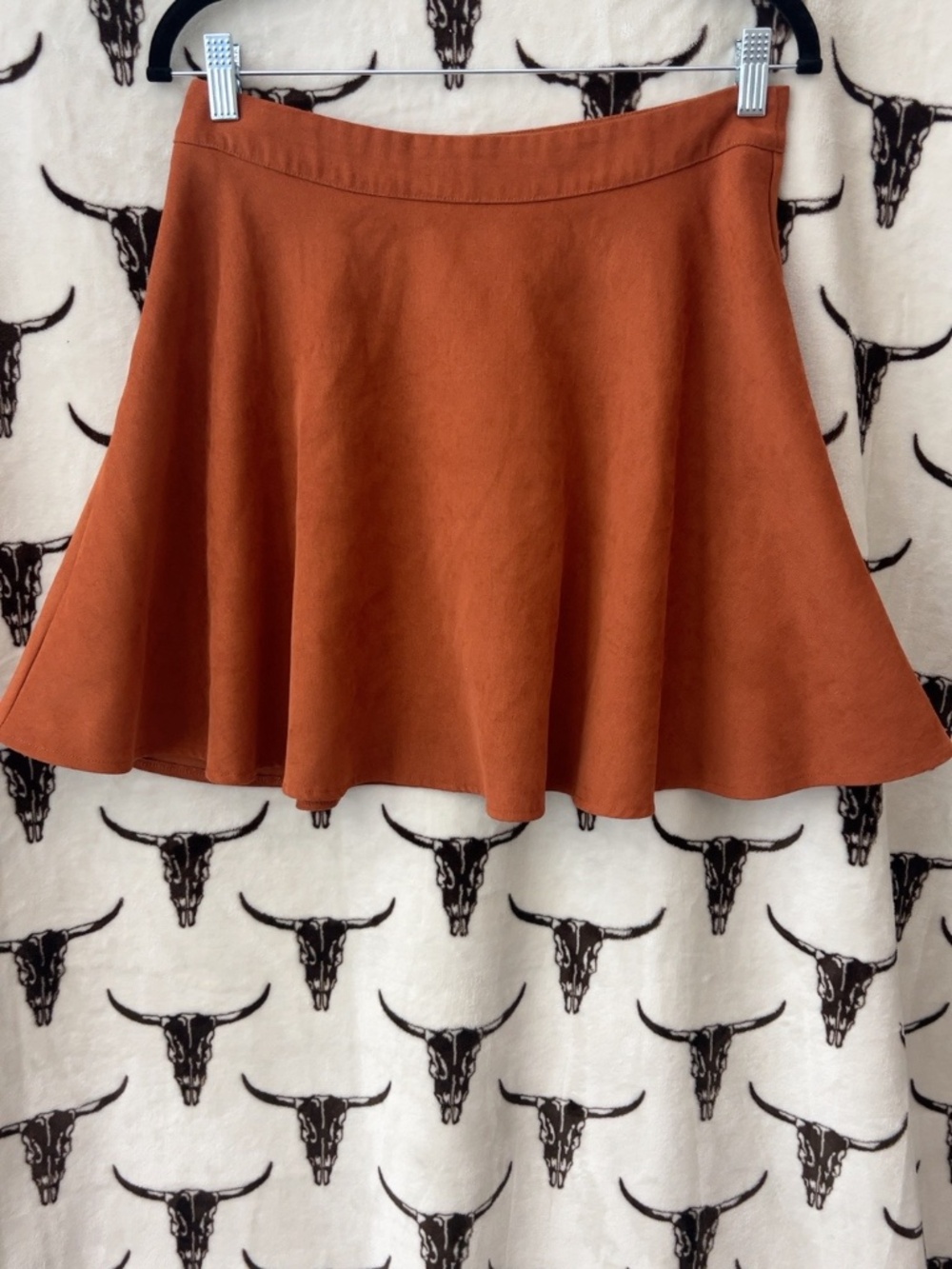 SHEIN Rust Orange Flared Skater Mini Skirt Side Zip Size M